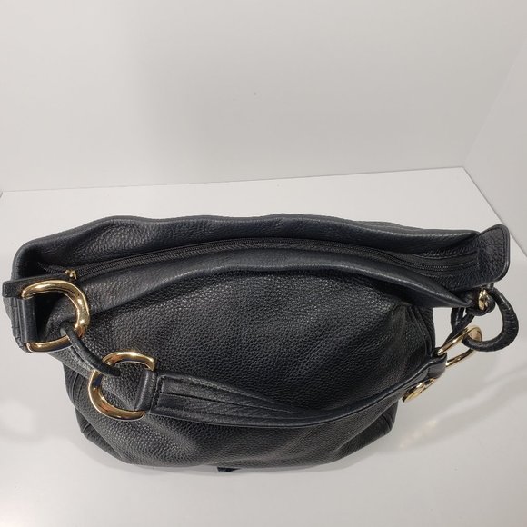 Michael Kors Black Pebbled Leather Shoulder Bag Handbag Purse Oversized ID Chain - Picture 9 of 9